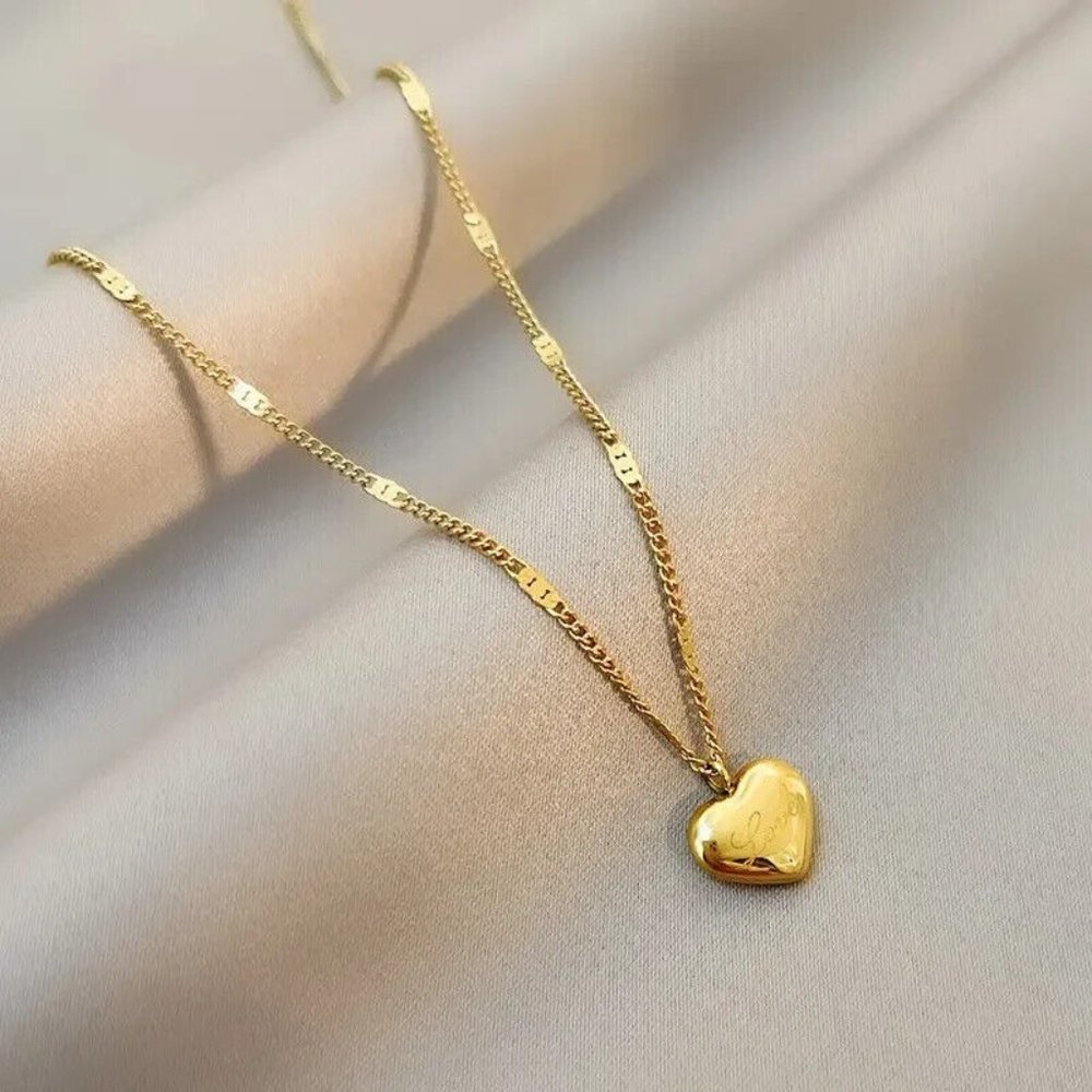 10k gold plated STAINLESS STEEL chain with heart pendant, GIRL, WOMAN